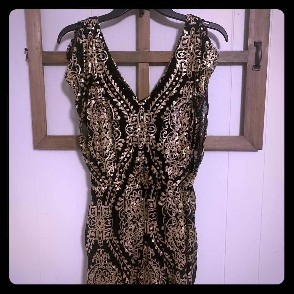 Black and gold sequin romper